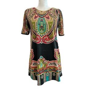 XXI Forever 21 Womens Black Paisley Print Short Sleeve Shift Dress Small ST9591